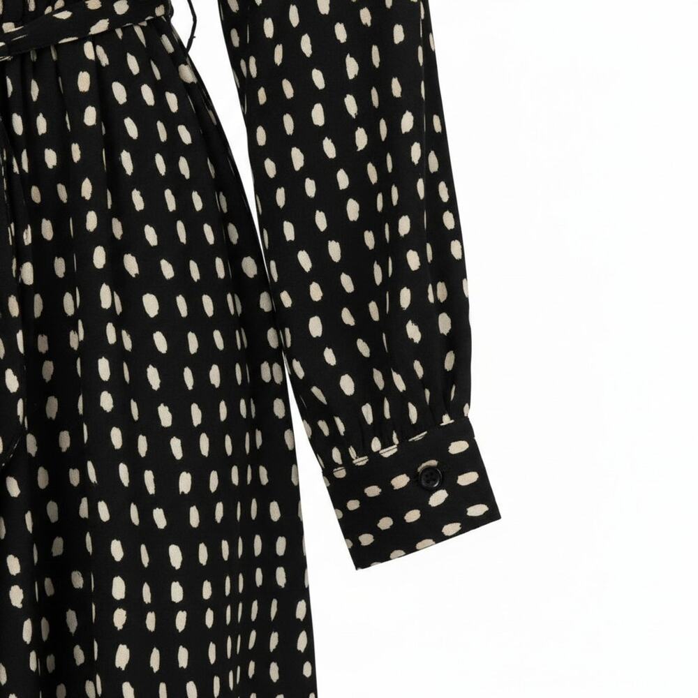 Madewell Black White Lightweight Figure Flattering Polka Dot Belted Midi Dress S - Picture 6 of 11